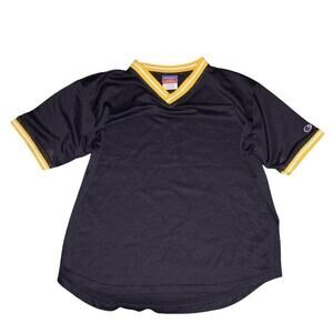 Champion Mesh Jersey Black Yellow Trim Kids Large Vintage 90s Athletic Tee